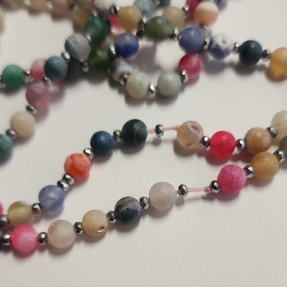 CRACKLE BEAD PASTEL COLORS GLASS NECKLACE 80" EXTRA LONG FLAPPER - Picture 2 of 5
